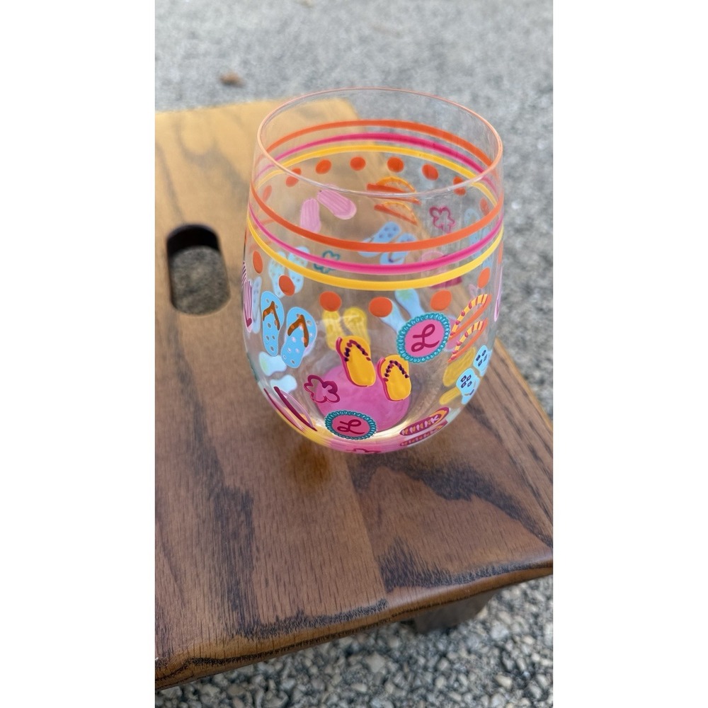Lolita Wine Glass Flip Flops Too Hand Painted Colorful Fun Glass